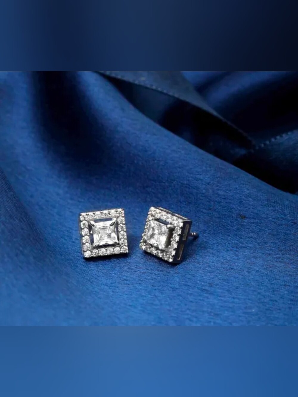 $8 Each Or Bundle 5/$20 Silver-Tone Square Halo Cubic Zirconia Stud Earrings